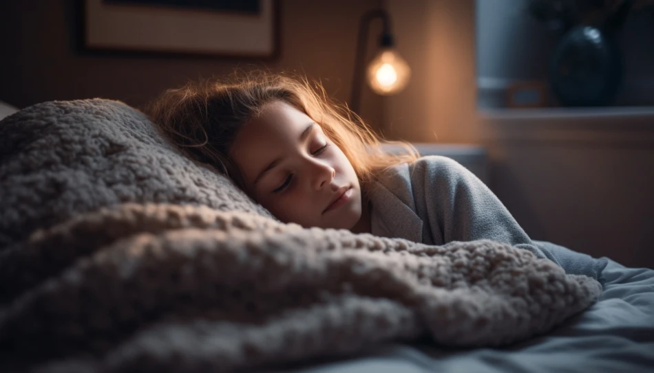 Woman sleeping on bed at home